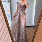 Vestidos de noche sexys de sirena gris de Dubái, sin mangas, con escote en V y cristales, LA70557 