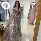 Vestidos de noche sexys de sirena gris de Dubái, sin mangas, con escote en V y cristales, LA70557 