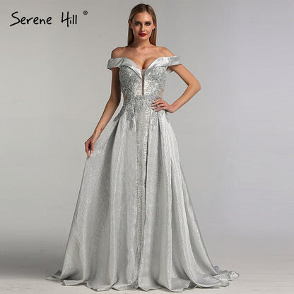 En oferta, sin devolución ni reembolso. Vestidos de noche sexys de Dubái con escote corazón de cristal marfil 2025. Diseño Dubái, sin mangas, vestidos de noche de lujo LA60925.