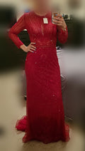 Vestido de noche de lujo de Dubái, gris, con mangas largas y escote redondo, corte sirena, corte diamante, talla grande 2025 LA70116 