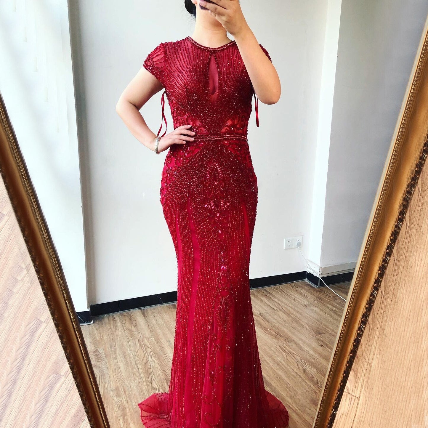 Vestido de noche de lujo de Dubái, gris, con mangas largas y escote redondo, corte sirena, corte diamante, talla grande 2025 LA70116 