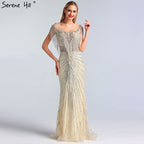 Vestidos de noche de lujo con borlas y cuentas de Dubái 2025, último diseño, vestidos de noche de sirena plateados LA60847 