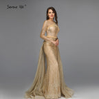 Im Angebot, keine Rückgabe, keine Rückerstattung. Verkauf von Dubai Luxury Gold One Shoulder Abendkleider 2025 Mermaid Sexy Glitter Abendkleider Design LA70044 