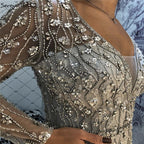 Vestido de noche de lujo en gris con cola desmontable de Dubái 2025, largo, sirena, con diamantes y cuentas, vestido formal LA70341 