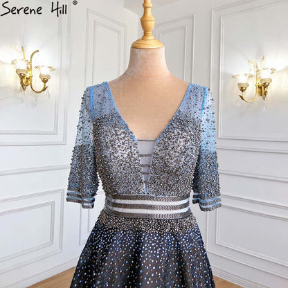 En oferta, sin devolución ni reembolso. Vestidos de noche de lujo en Dubái con media manga, corte A, negros, sin espalda, de tul, sexys, 2025 LA60808. 