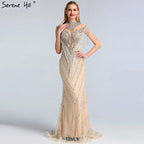 Vestidos de noche de lujo de Dubái 2025, gris champán, con borlas y cuentas, formales, LA60811 