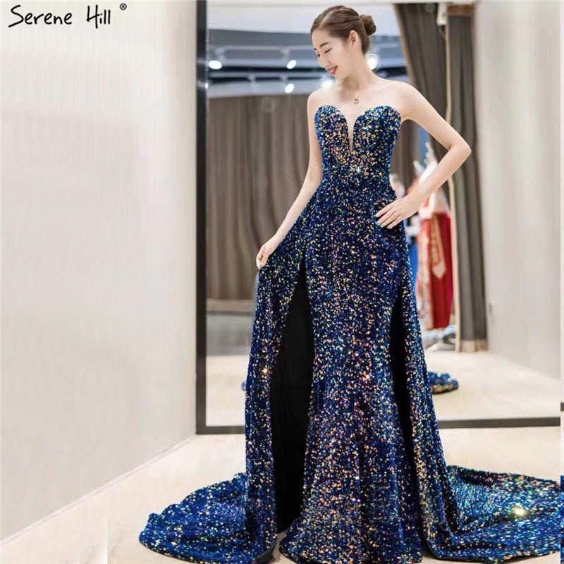 Im Angebot, keine Rückgabe, keine Rückerstattung. Verkauf Dubai Luxus Pailletten funkeln sexy Abendkleider 2025 Sweetheart A-Linie mit Schleppe Abendkleider LA70273 