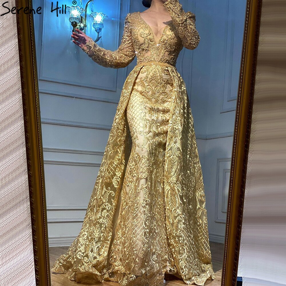 Vestidos de noche largos y elegantes de lujo en azul musulmán de Dubái 2025, vestidos de noche de sirena con cristales, talla grande LA70159 