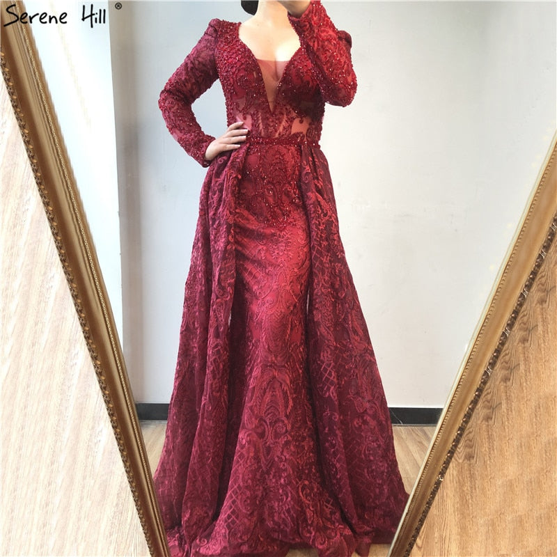 Vestidos de noche largos y elegantes de lujo en azul musulmán de Dubái 2025, vestidos de noche de sirena con cristales, talla grande LA70159 