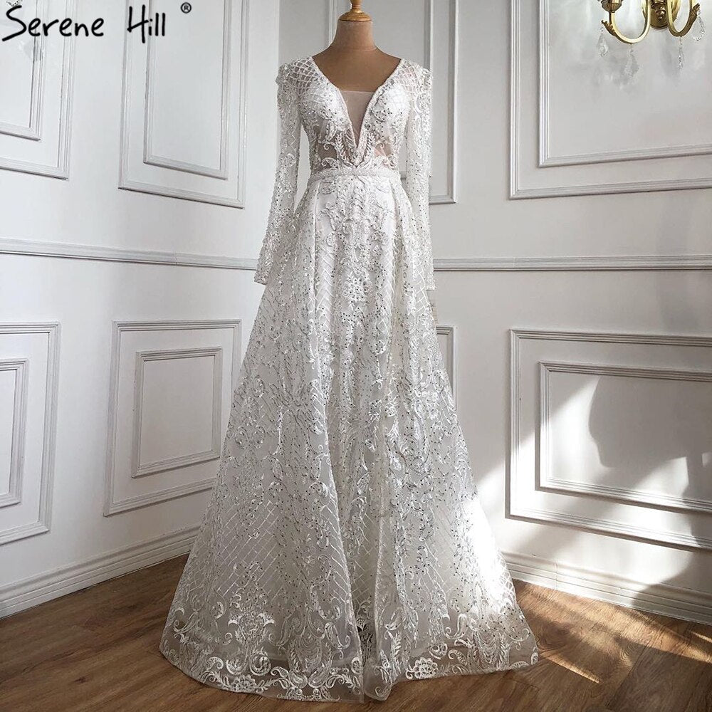 Vestidos de noche largos y elegantes de lujo en azul musulmán de Dubái 2025, vestidos de noche de sirena con cristales, talla grande LA70159 