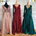 Vestidos de noche largos y elegantes de lujo en azul musulmán de Dubái 2025, vestidos de noche de sirena con cristales, talla grande LA70159 
