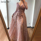 Vestidos de noche largos y elegantes de lujo en azul musulmán de Dubái 2025, vestidos de noche de sirena con cristales, talla grande LA70159 