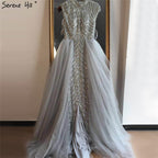 Vestido de noche estilo sirena, sexy, color piel, con escote redondo, mangas cortas y abalorios, estilo Dubái 2025, talla grande LA60777