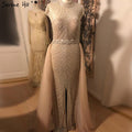 Vestido de noche estilo sirena, sexy, color piel, con escote redondo, mangas cortas y abalorios, estilo Dubái 2025, talla grande LA60777