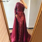 Dubai Peach Luxury Mermaid Vintage Evening Dress Sequined Long Sleeves With Train Evening Gowns 2025 LA6613