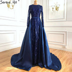Dubai Peach Luxury Mermaid Vintage Evening Dress Sequined Long Sleeves With Train Evening Gowns 2025 LA6613