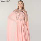 Zum Verkauf Keine Rückgabe Keine Rückerstattung Dubai Rosa Stehkragen Chiffon Abendkleider Design Diamant Ärmellose Strand Abendkleider 2025 LA60736 