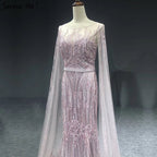 Vestidos de noche de lujo de Dubái, color rosa, con mangas largas, sirena, lentejuelas y abalorios, sexys, LA70160 