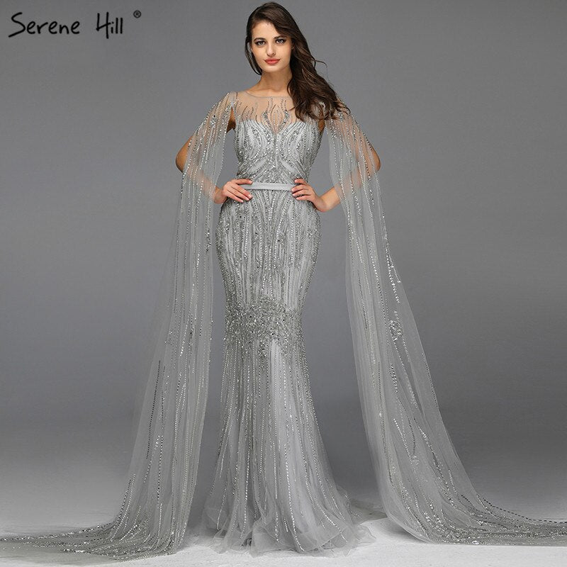 Vestidos de noche de lujo de Dubái, color rosa, con mangas largas, sirena, lentejuelas y abalorios, sexys, LA70160 