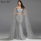 Vestidos de noche de lujo de Dubái, color rosa, con mangas largas, sirena, lentejuelas y abalorios, sexys, LA70160 