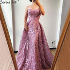 Vestidos de noche de encaje sexys sin tirantes, color rosa de Dubái, 2025, estilo sirena, hombros descubiertos, con cristales, foto real LA70186