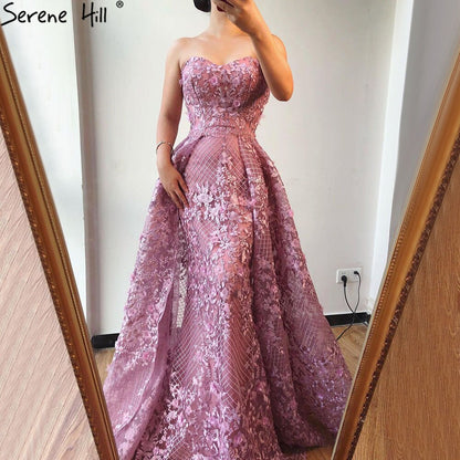 Dubai Rosa Trägerlose Sexy Spitze Fromal Kleider 2025 Meerjungfrau Off Schulter Kristall Abendkleider Real Photo LA70186 