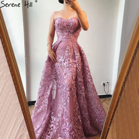 Dubai Rosa Trägerlose Sexy Spitze Fromal Kleider 2025 Meerjungfrau Off Schulter Kristall Abendkleider Real Photo LA70186 