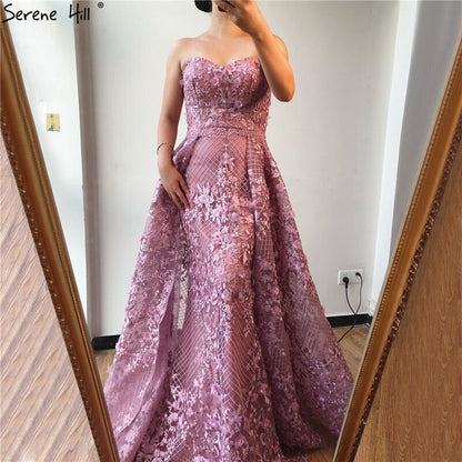 Dubai Rosa Trägerlose Sexy Spitze Fromal Kleider 2025 Meerjungfrau Off Schulter Kristall Abendkleider Real Photo LA70186 