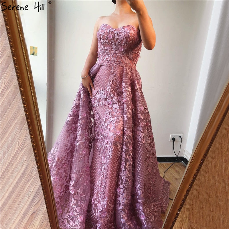 Vestidos de noche de encaje sexys sin tirantes, color rosa de Dubái, 2025, estilo sirena, hombros descubiertos, con cristales, foto real LA70186