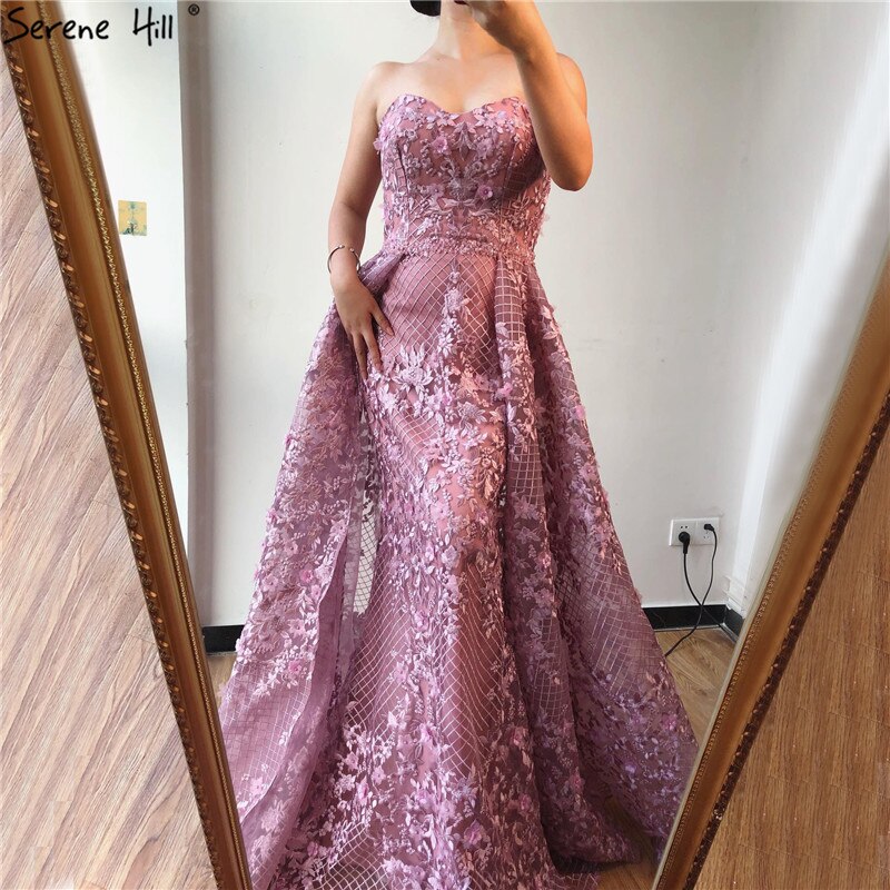 Vestidos de noche de encaje sexys sin tirantes, color rosa de Dubái, 2025, estilo sirena, hombros descubiertos, con cristales, foto real LA70186