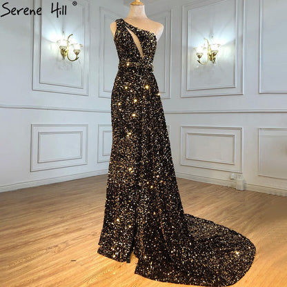 Dubai Red One Shoulder Sexy Abendkleider 2025 Meerjungfrau Perlen Pailletten Luxus Formale Kleid LA70297 