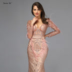 En oferta, sin devolución ni reembolso. Venta Dubai, vestido de noche sexy de sirena en oro rosa 2025, vestido formal de lujo con plumas y cuentas brillantes LA60902. 