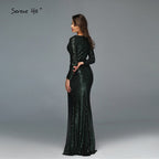 Im Angebot Keine Rückgabe Keine Rückerstattung Dubai Rose Gold Pailletten V-Ausschnitt Abendkleider 2025 Luxus Langarm Sparkle Abendkleid LA60970 