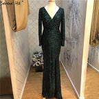 Im Angebot Keine Rückgabe Keine Rückerstattung Dubai Rose Gold Pailletten V-Ausschnitt Abendkleider 2025 Luxus Langarm Sparkle Abendkleid LA60970 