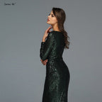 Im Angebot Keine Rückgabe Keine Rückerstattung Dubai Rose Gold Pailletten V-Ausschnitt Abendkleider 2025 Luxus Langarm Sparkle Abendkleid LA60970 
