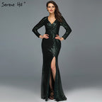 Im Angebot Keine Rückgabe Keine Rückerstattung Dubai Rose Gold Pailletten V-Ausschnitt Abendkleider 2025 Luxus Langarm Sparkle Abendkleid LA60970 