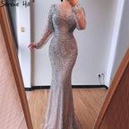 Vestido de noche estilo sirena con escote redondo, diseño 2025, de lujo, con mangas largas, lentejuelas y cuentas, LA70249