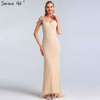 Vestidos de noche de lujo sin mangas color plata de Dubái, último diseño 2025, escote en V, sexys vestidos de noche estilo sirena LA60812 