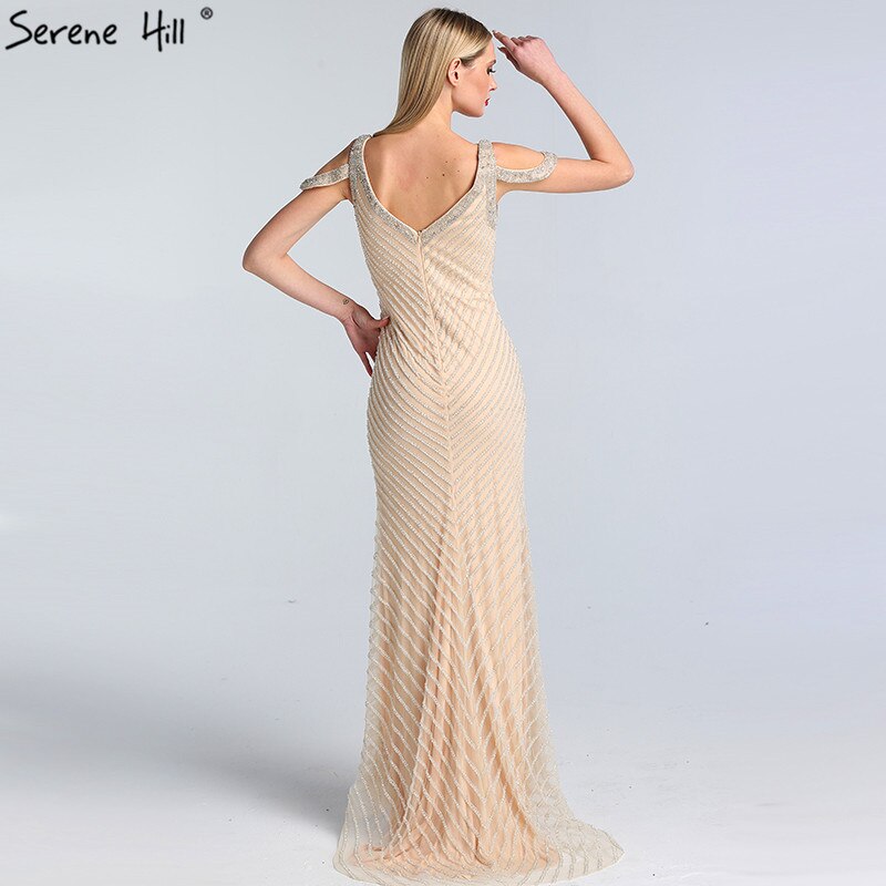 Vestidos de noche de lujo sin mangas color plata de Dubái, último diseño 2025, escote en V, sexys vestidos de noche estilo sirena LA60812 
