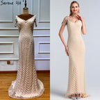 Vestidos de noche de lujo sin mangas color plata de Dubái, último diseño 2025, escote en V, sexys vestidos de noche estilo sirena LA60812 