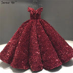 Vestidos de novia de lujo verdes sexys con escote corazón de Dubái 2025, vestidos de novia con lentejuelas y hombros descubiertos HM66991, hechos a medida 