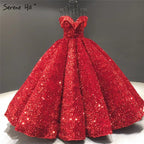 Vestidos de novia de lujo verdes sexys con escote corazón de Dubái 2025, vestidos de novia con lentejuelas y hombros descubiertos HM66991, hechos a medida 