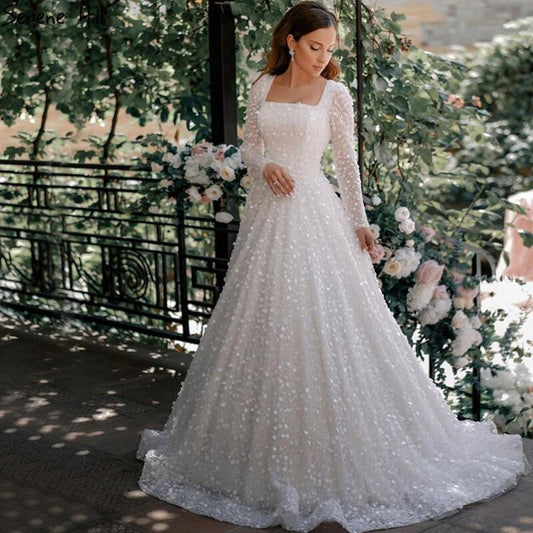 Dubai Weiß A-Linie Sexy Luxus Abendkleider 2025 Perlen Langarm Sexy Abendkleid LA70271 