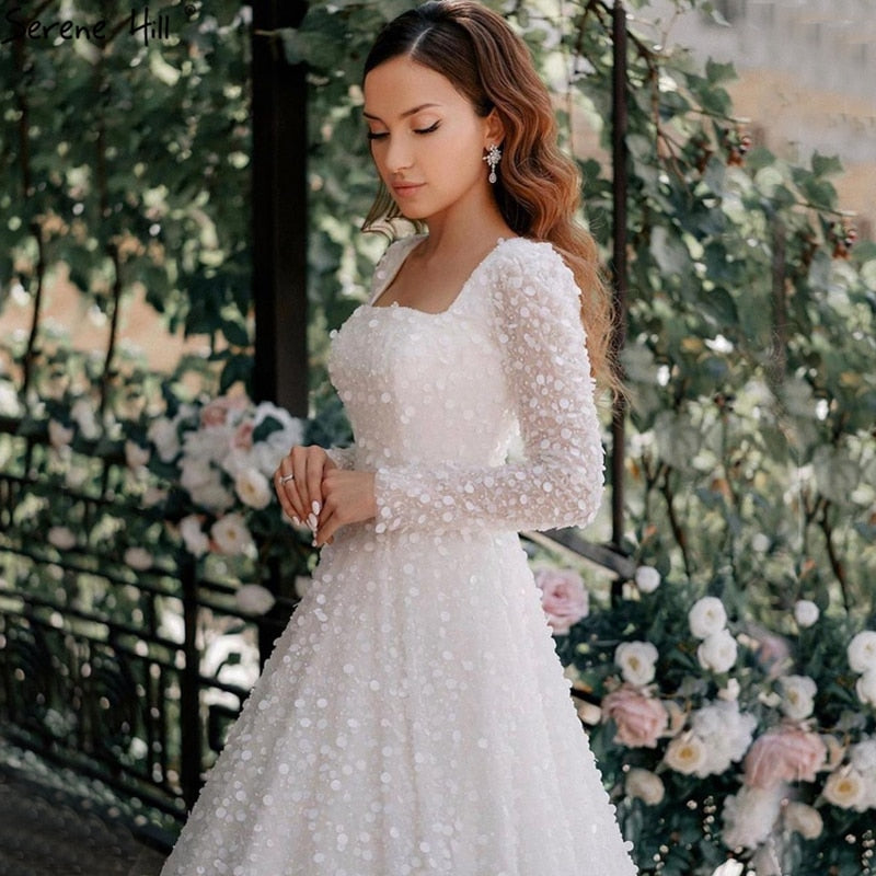 Vestido de noche blanco de Dubái, corte en A, sexy, de lujo, 2025, con cuentas, manga larga, vestido formal sexy LA70271 