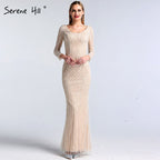 En oferta, sin devolución ni reembolso. Venta Dubai, vestidos de noche blancos nude de lujo de manga larga, último diseño 2025, vestido formal de sirena con pedrería LA60958. 