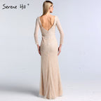 En oferta, sin devolución ni reembolso. Venta Dubai, vestidos de noche blancos nude de lujo de manga larga, último diseño 2025, vestido formal de sirena con pedrería LA60958. 