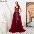 Vestidos de noche estilo sirena sexys con espalda descubierta y cuentas de cristal color vino tinto de Dubái 2025 LA60805 