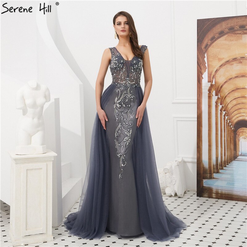 Vestidos de noche estilo sirena sexys con espalda descubierta y cuentas de cristal color vino tinto de Dubái 2025 LA60805 