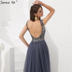 Vestidos de noche estilo sirena sexys con espalda descubierta y cuentas de cristal color vino tinto de Dubái 2025 LA60805 