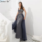 Vestidos de noche estilo sirena sexys con espalda descubierta y cuentas de cristal color vino tinto de Dubái 2025 LA60805 